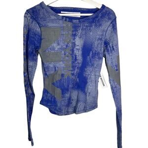 NWT Silence + Noise Long Sleeve NY Crew Neck Top Blue Women's Size Large